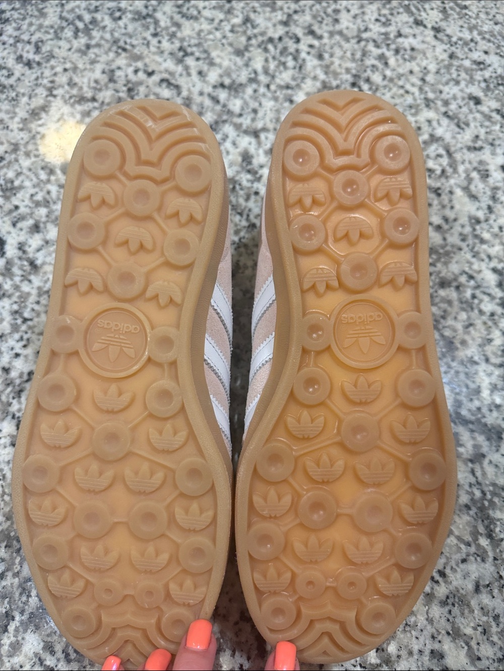 adidas Women's Pink Suede Sneakers with White Stripes - Picture 4 of 7